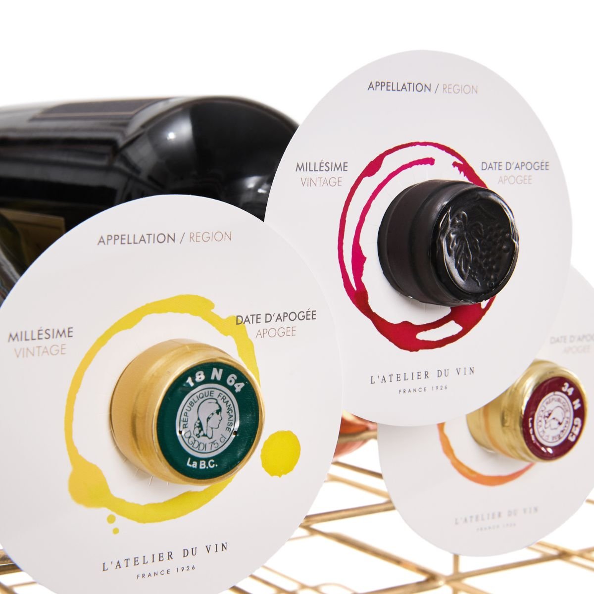 wine cellar tags on bottle necks