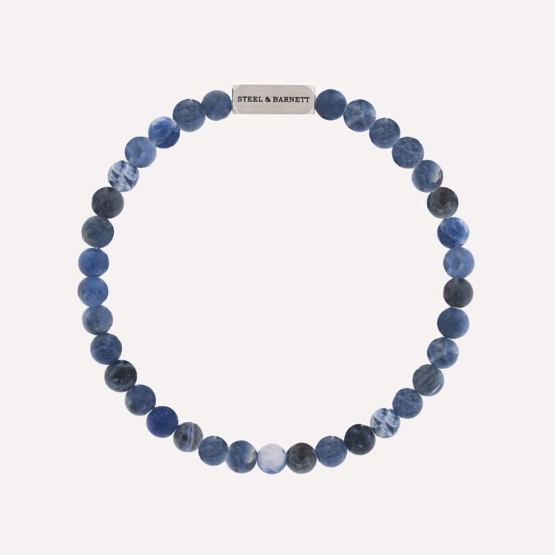 a stone bracelet of natural stones of Steel & Barnett in blue, brown and black
