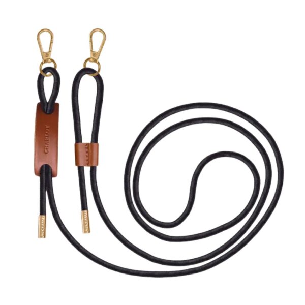 Black leather phone cord from Charlot Paris with golden clasps