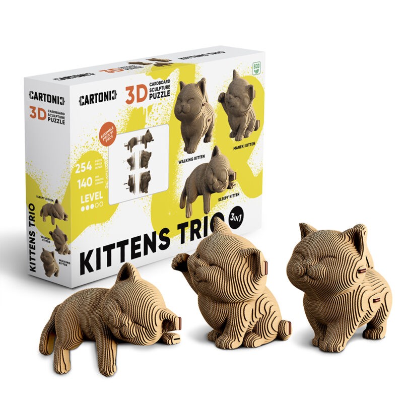 Cartonic 3D kittens trio puzzels van karton