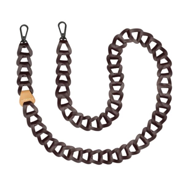 Charlot Paris Mel Long Aubergine Burgundy Leather Phone Strap – handcrafted French strap in deep burgundy tone