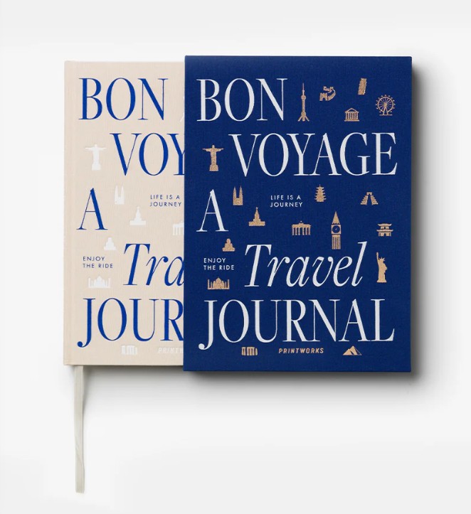 Detail of the linen cover with gold embossed title Bon Voyage – Printworks photo album