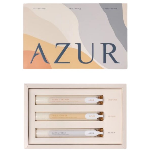 Bathtime Stories Gift Set by Azur – bath salt gift set with three natural blends in glass tubes.