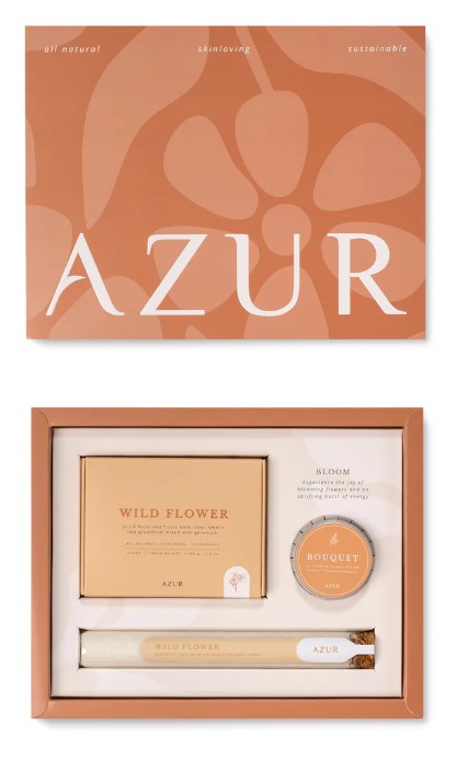BLOOM Gift Set Wild Flower by Azur – self care gift set with soap, bath salt, and lip balm.