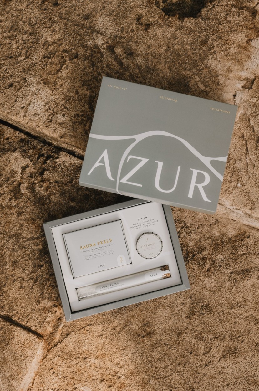 renew giftset from azur natural bodycare on stone