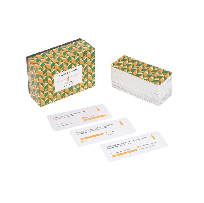 Beer Trivia game — compact box with 140 beer-themed trivia cards. open box