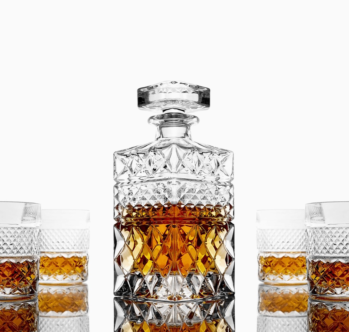 Whiskey Decanter with Glasses & Chilling Stones Gift Set used with whiskey