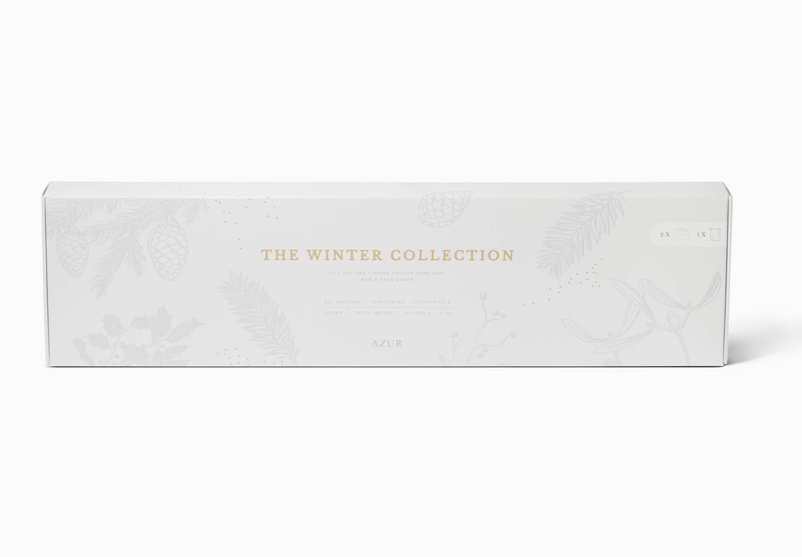 Winter Collection kerstcadeau zeep set van Azur met twee body bars en zeepzakje