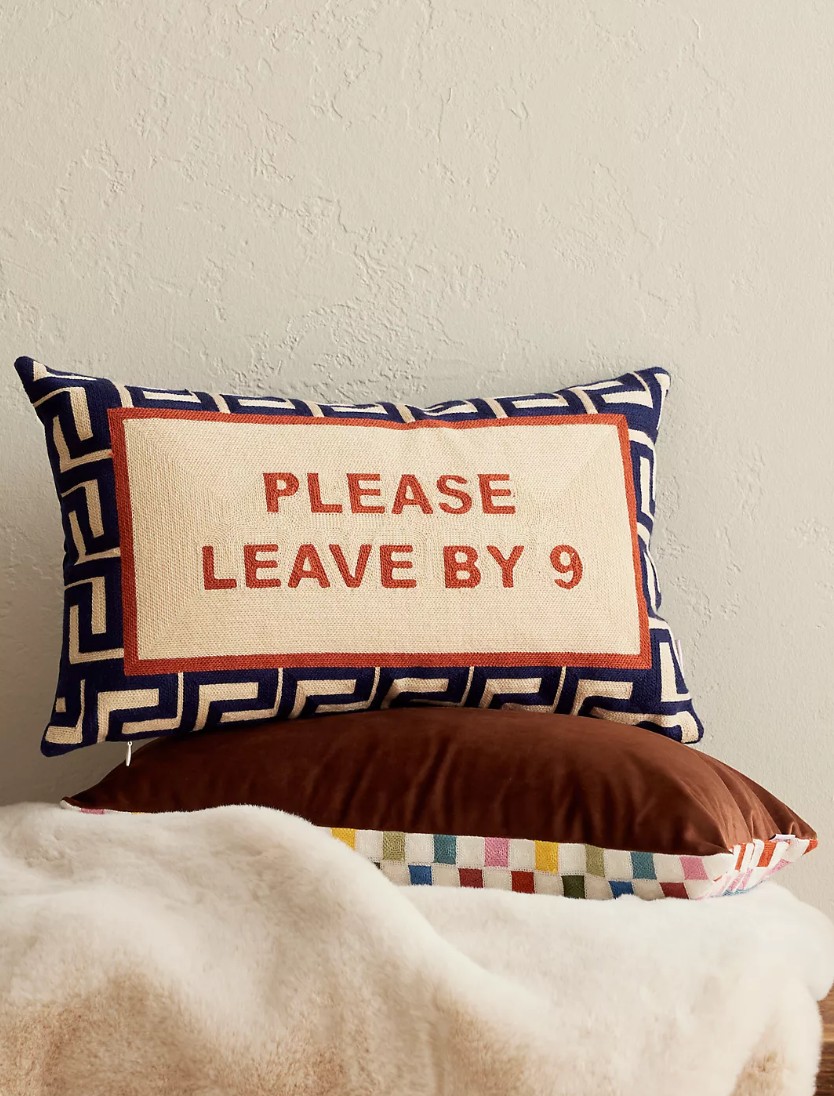 please leave by 9 handmade pillow on wooden bench