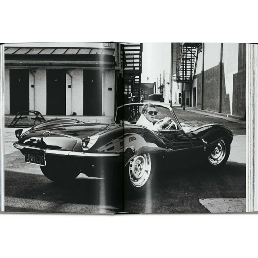 Luxury coffee table book showcasing iconic sports cars including Ferrari 250 GTO and Mercedes-Benz 300 SLR