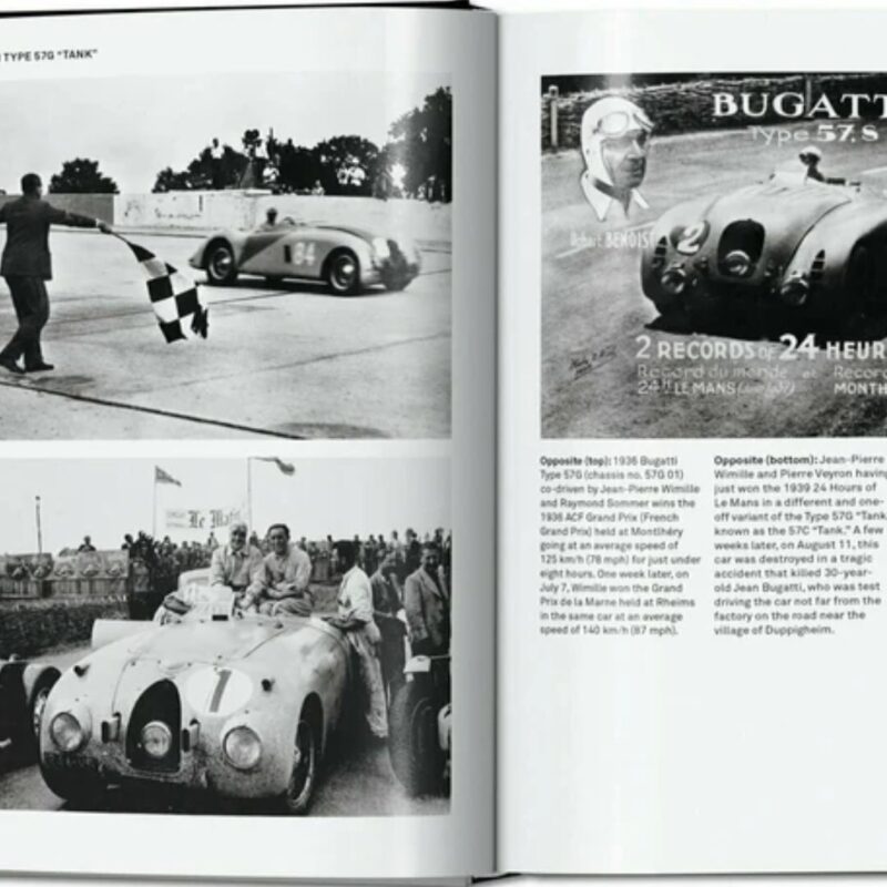 Luxury coffee table book showcasing iconic sports cars including Ferrari 250 GTO and Mercedes-Benz 300 SLR