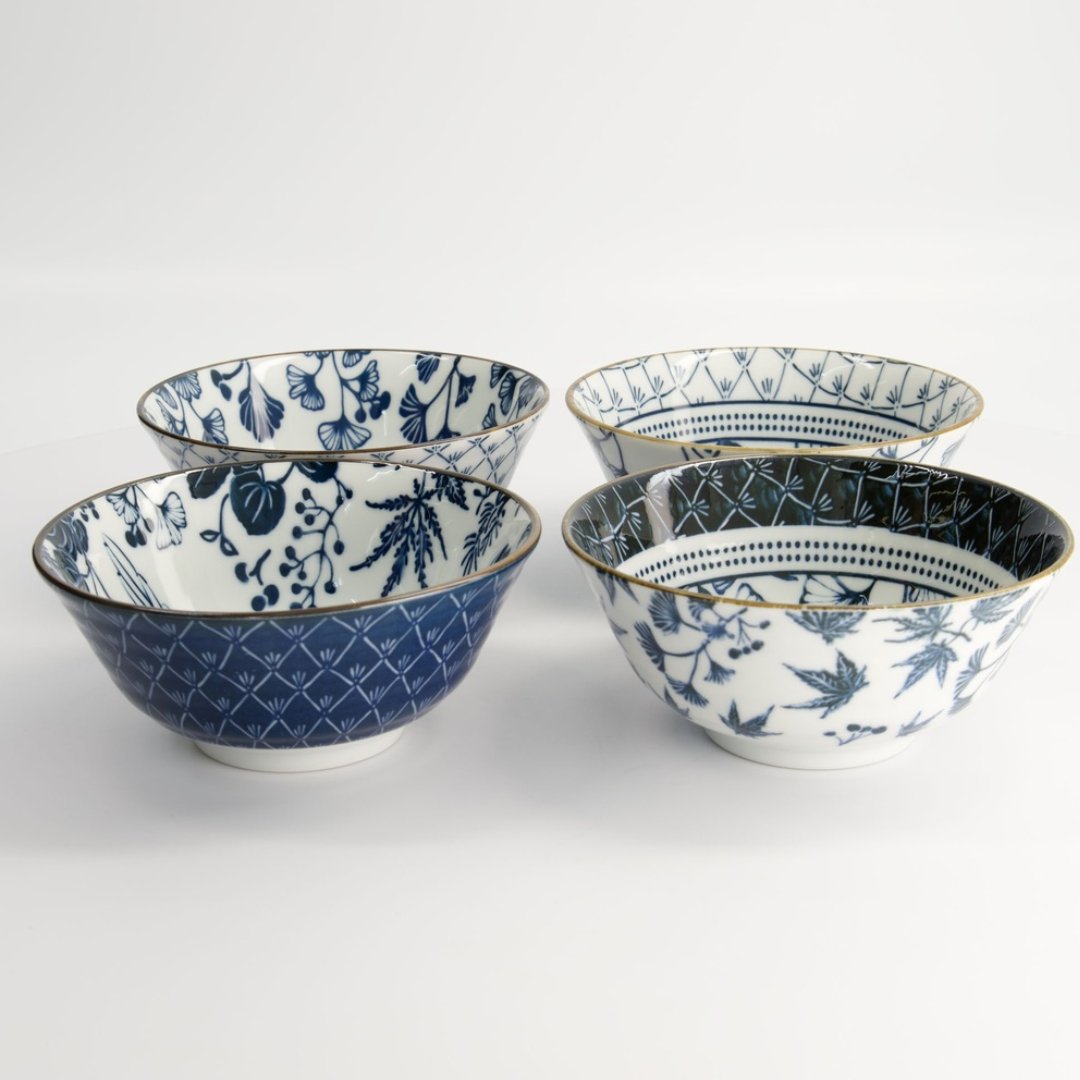 Flora Japonica crane bowls with botanical artwork.