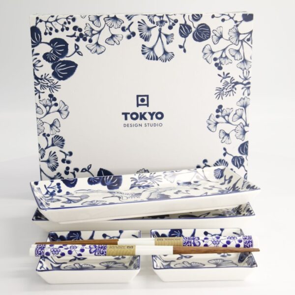 Flora Japonica sushi plate set with Japanese botanical artwork.