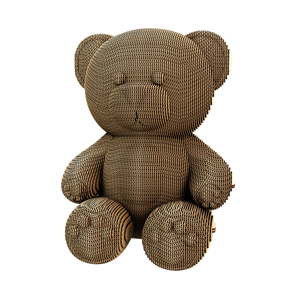 Teddy Bear Cartonic 3D puzzle made from layered recycled cardboard, assembled as decorative cardboard art.