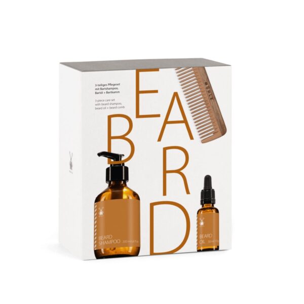 Luxe baardverzorgingsset van MÜHLE met baardshampoo, baardolie en houten baardkam