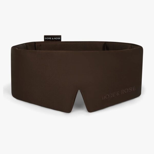 Brown silk sleep mask in Chocolate au Nuit by Dore & Rose made from mulberry silk for deep, comfortable sleep