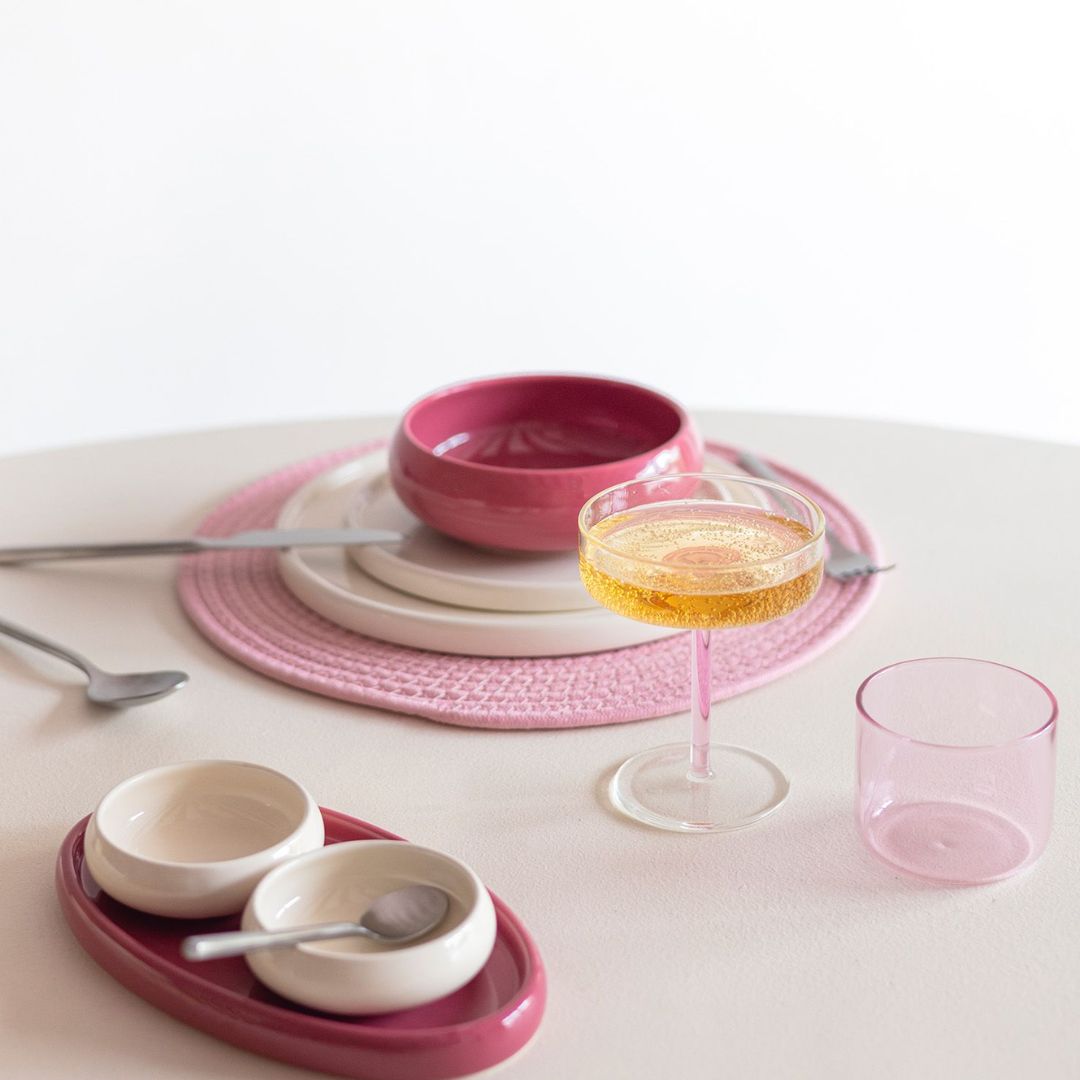 Pink champagne glass set of 2 ONA Fizz in soft rose with elegant coupe design