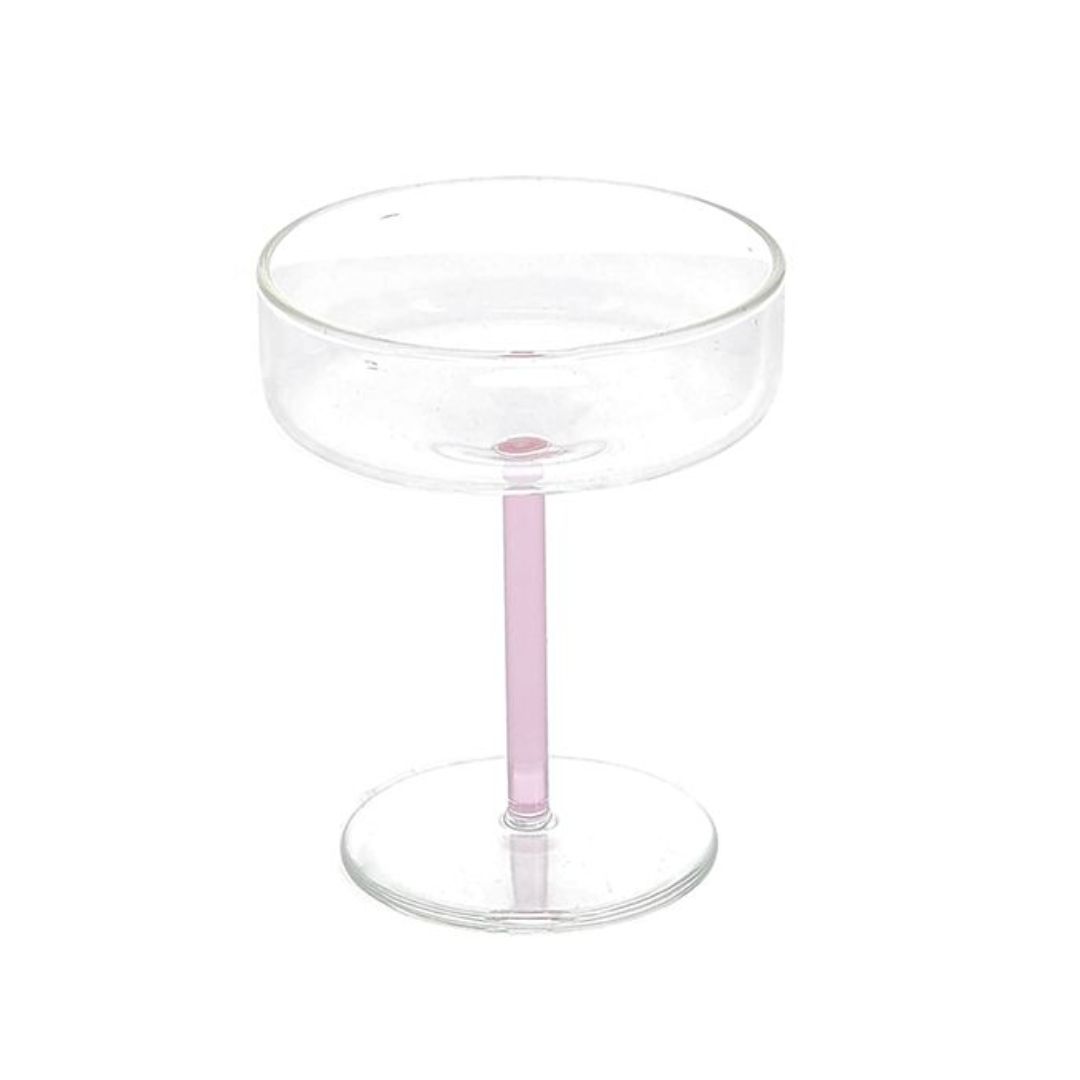 Pink champagne glass set of 2 ONA Fizz in soft rose with elegant coupe design