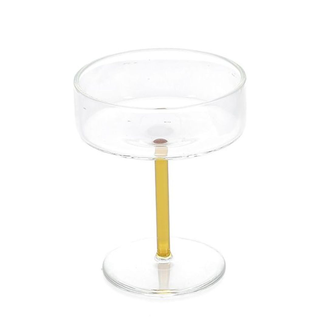 Yellow champagne glass set of 2 ONA Fizz with elegant coupe design