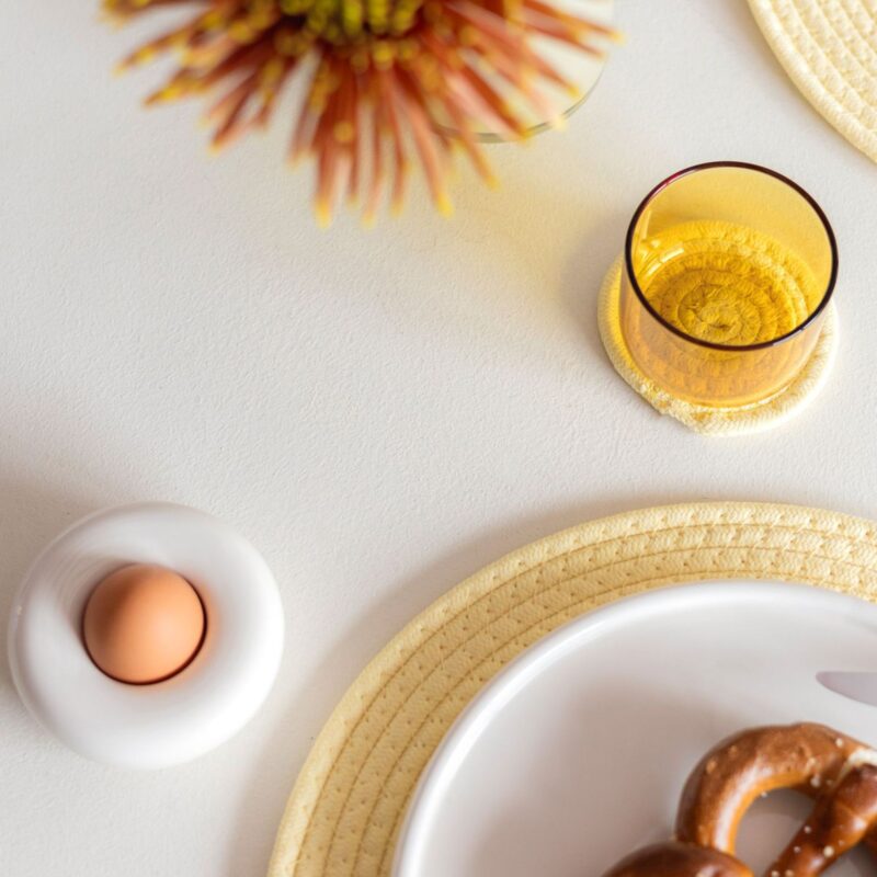 Beige stoneware egg cups from the Billie collection, set of two with glossy finish