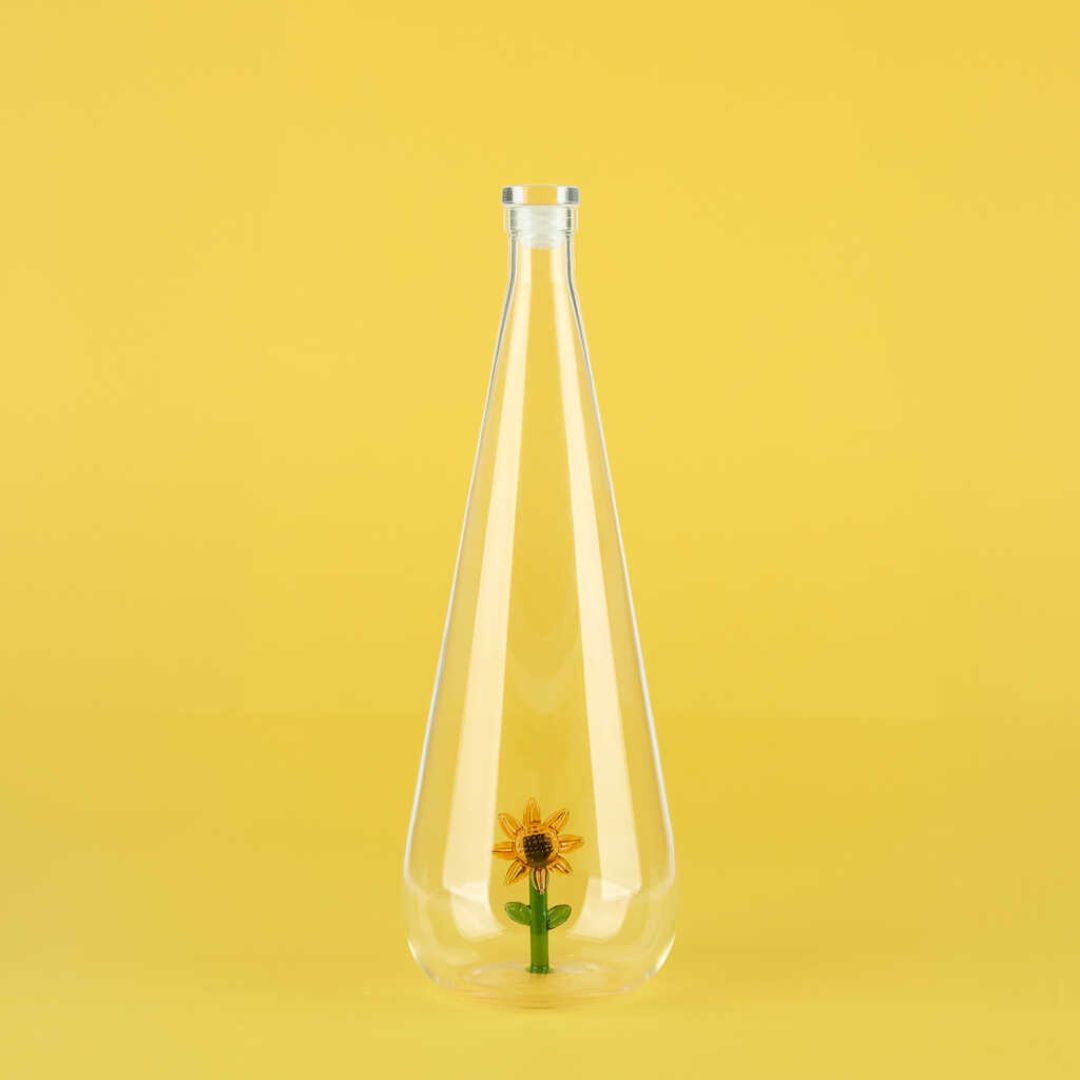 yellow sunflower glass water bottle Balvi botanical design