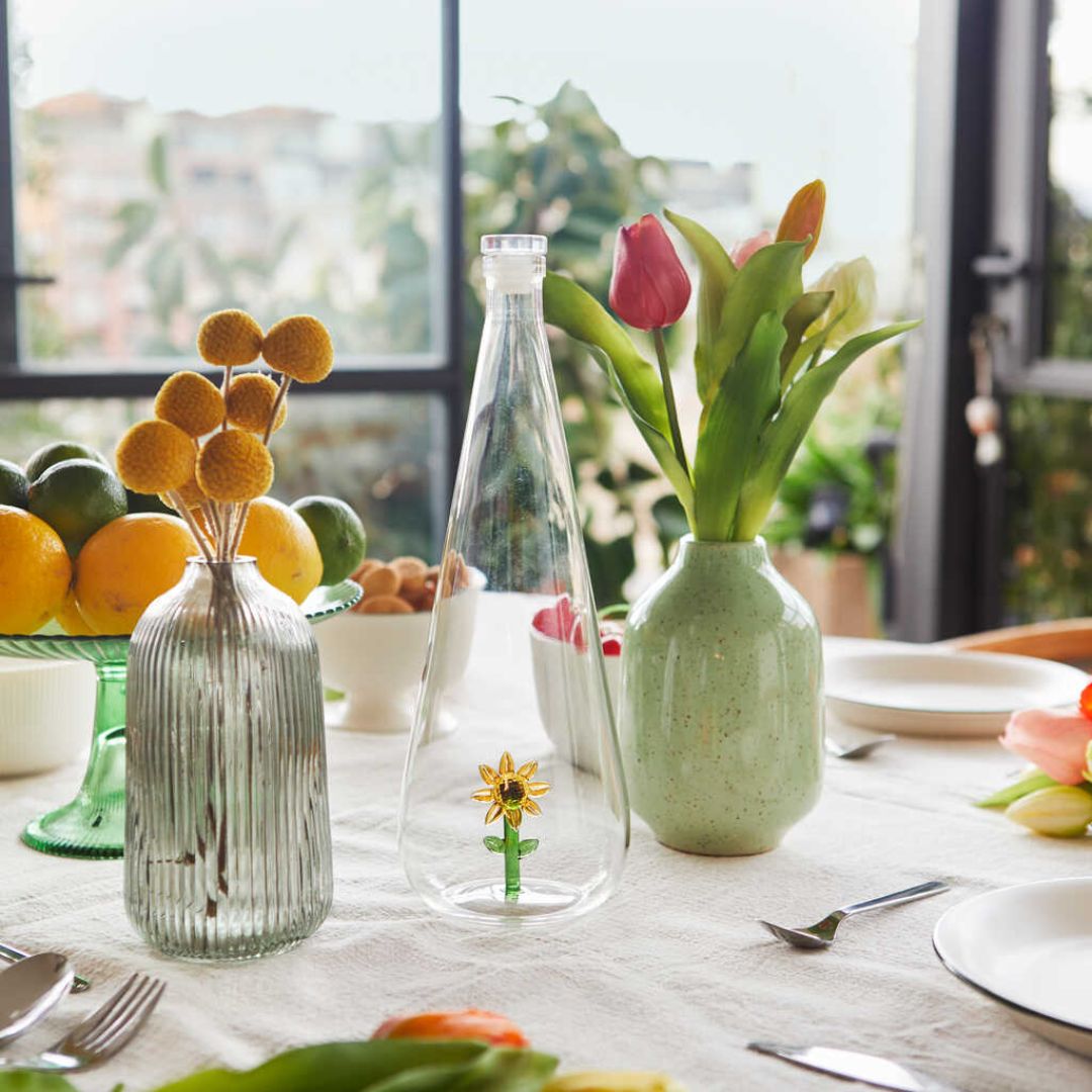 yellow sunflower glass water bottle Balvi botanical design