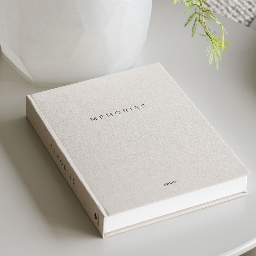 memory storage book beige linen Memories hidden storage keepsakes