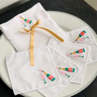 Champagne geborduurde Cocktail Servetten – Set van 4