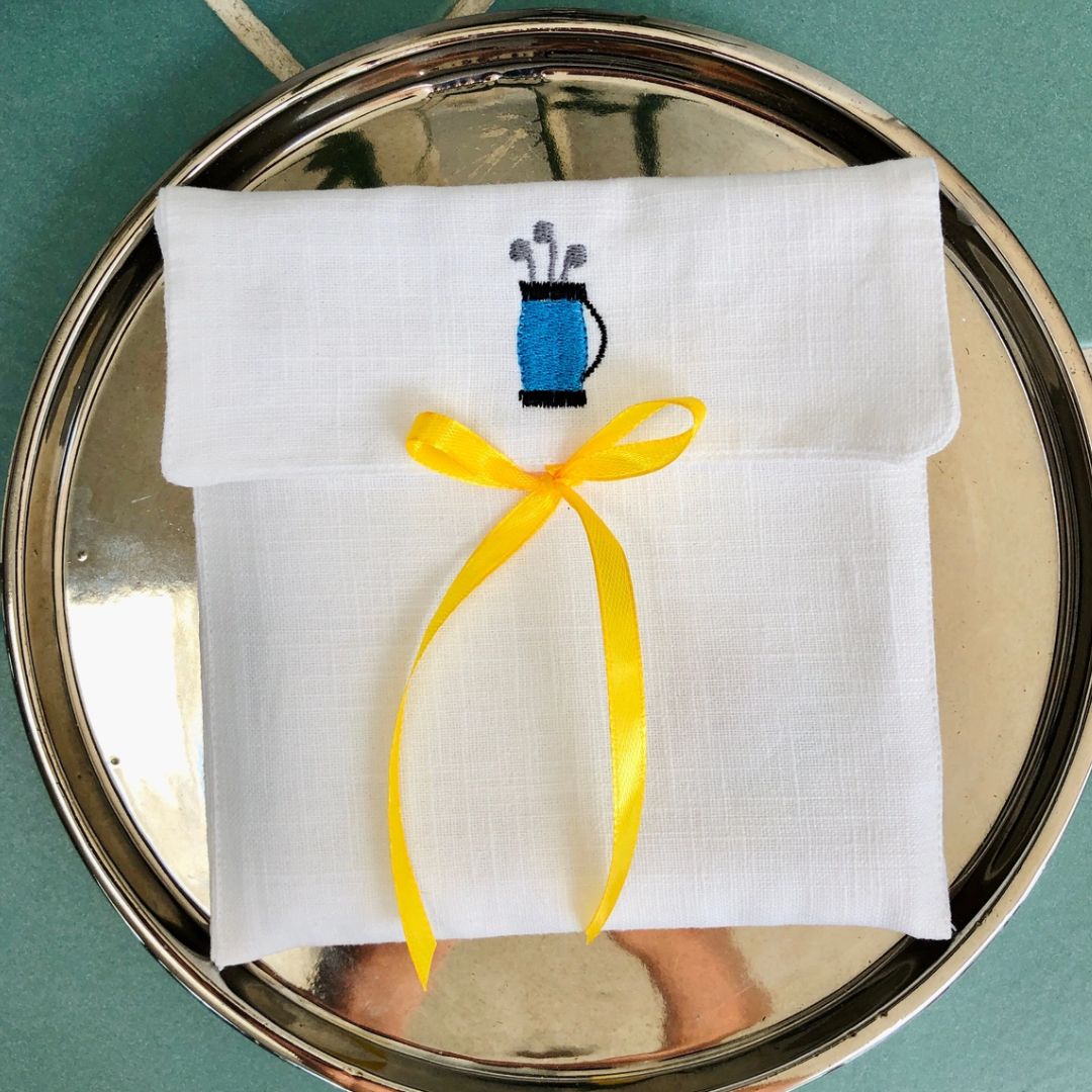 embroidered linen cocktail napkins golf gift set white