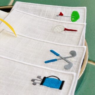 Golf Geborduurde Linnen Cocktail Servetten - Set van 4