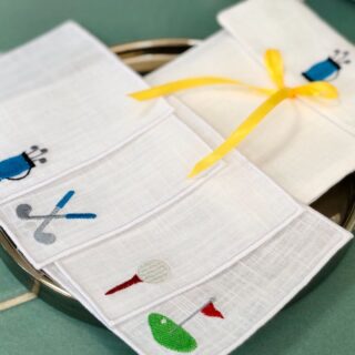 Golf Geborduurde Linnen Cocktail Servetten - Set van 4