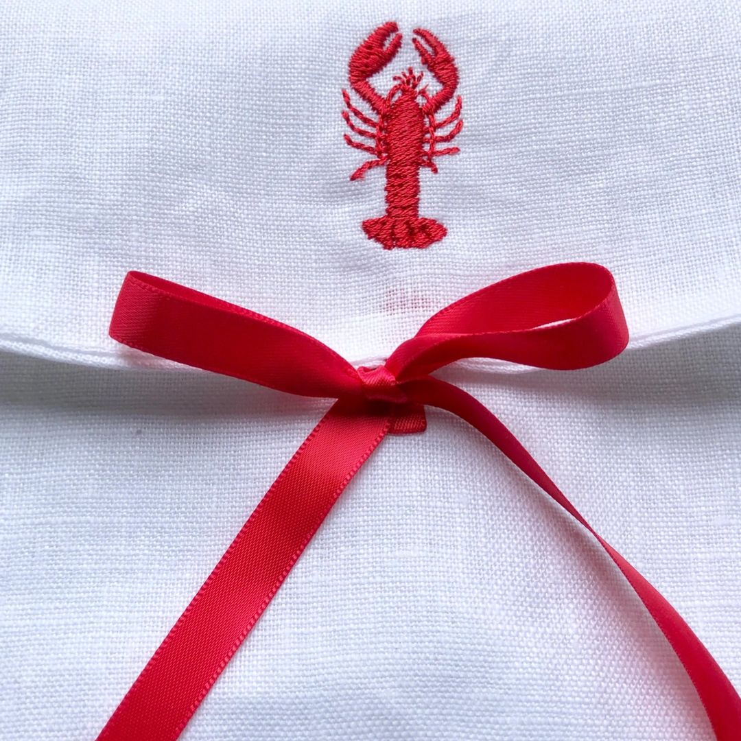 embroidered lobster linen cocktail napkins white set of 4