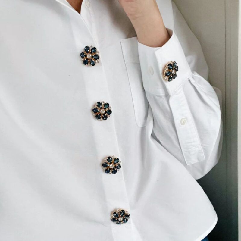 navy flower button charms with gold details by Fancy the Pancy