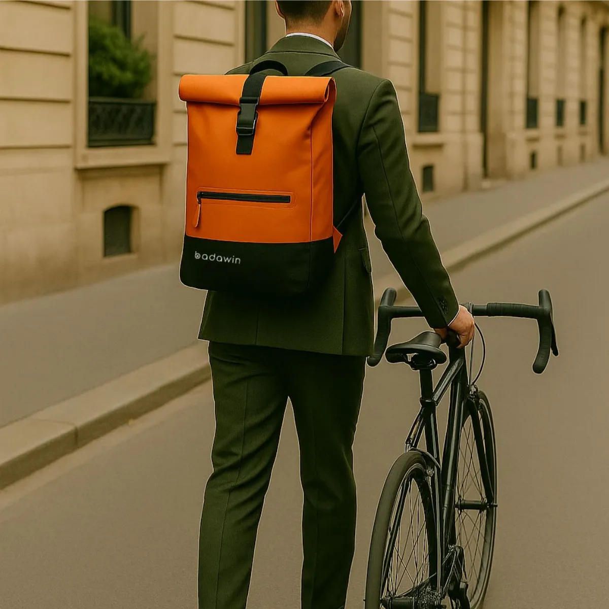 Orange 2-in-1 bike backpack with padded shoulder straps