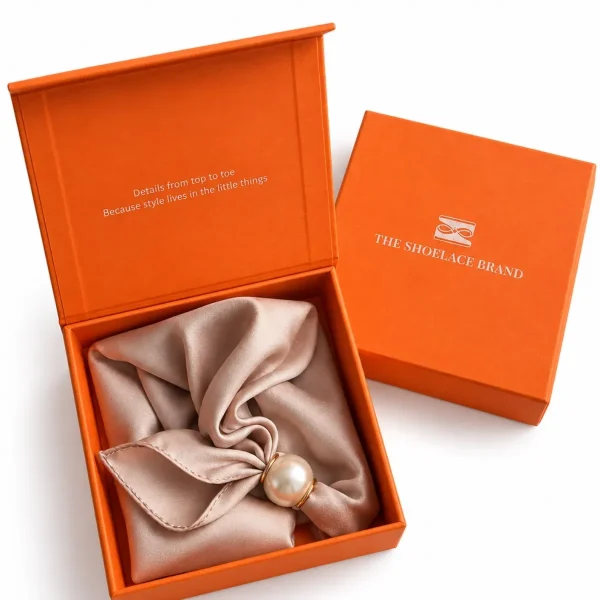 Beige sjaaltje met elegante parel en goudkleurige details