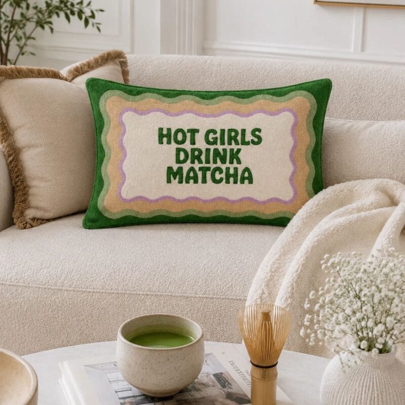 Handmade Hot Girls Drink Matcha cushion