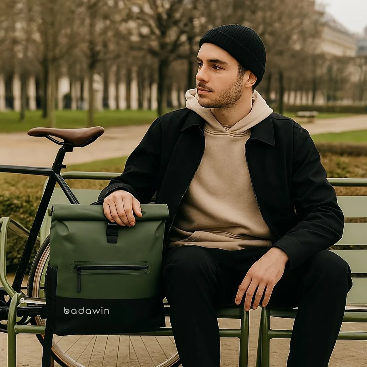 Badawin Anna waterproof green roll-top backpack