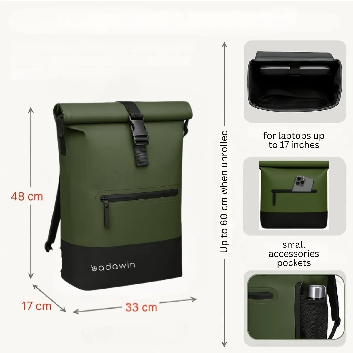 Green bicycle pannier with hidden luggage rack attachments