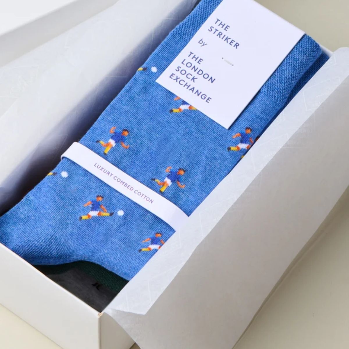 Football socks gift box with three pairs and styling notes